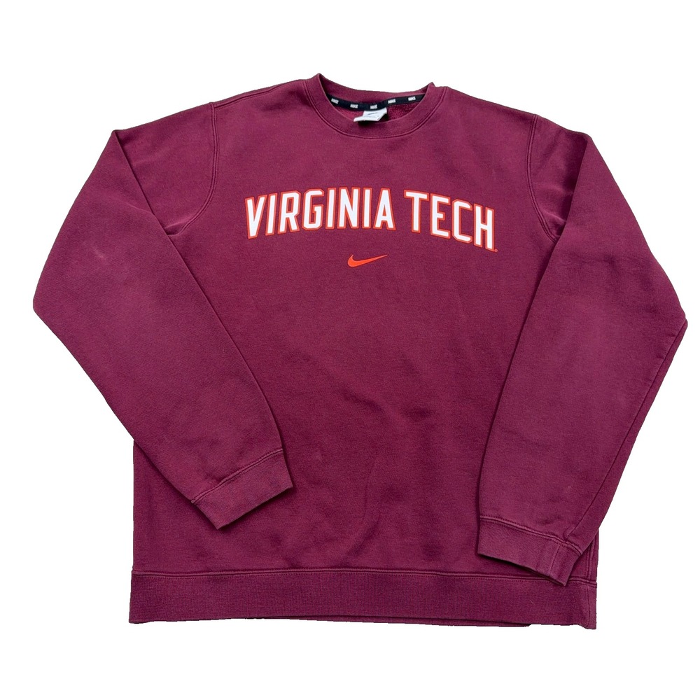 Virginia Tech Hokies Sweatshirt Men Medium Maroon Nike Crewneck Center Swoosh